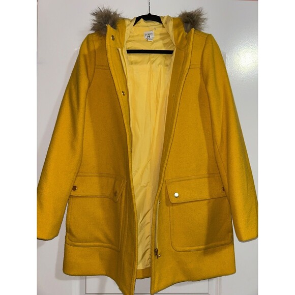 J. Crew Women’s Vail Wool Parka Coat size 4 Hooded Faix Fur Preppy Academia - Picture 5 of 11